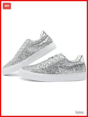 Glitter Sparkly Fashion Sneakers Shiny Casual Bling Sequin Low Cut Lace Up Shoes